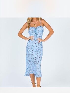 Princess Polly Light Blue Floral Tie-Front Midi Dress